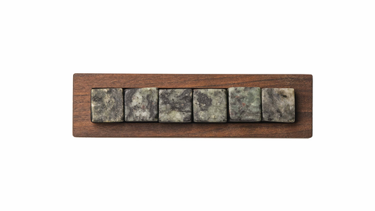 6 whisky stones hornblend on walnut side up