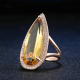 Natural citrine stone luxury waterdrop 925 sterling silver ring fine jewelry