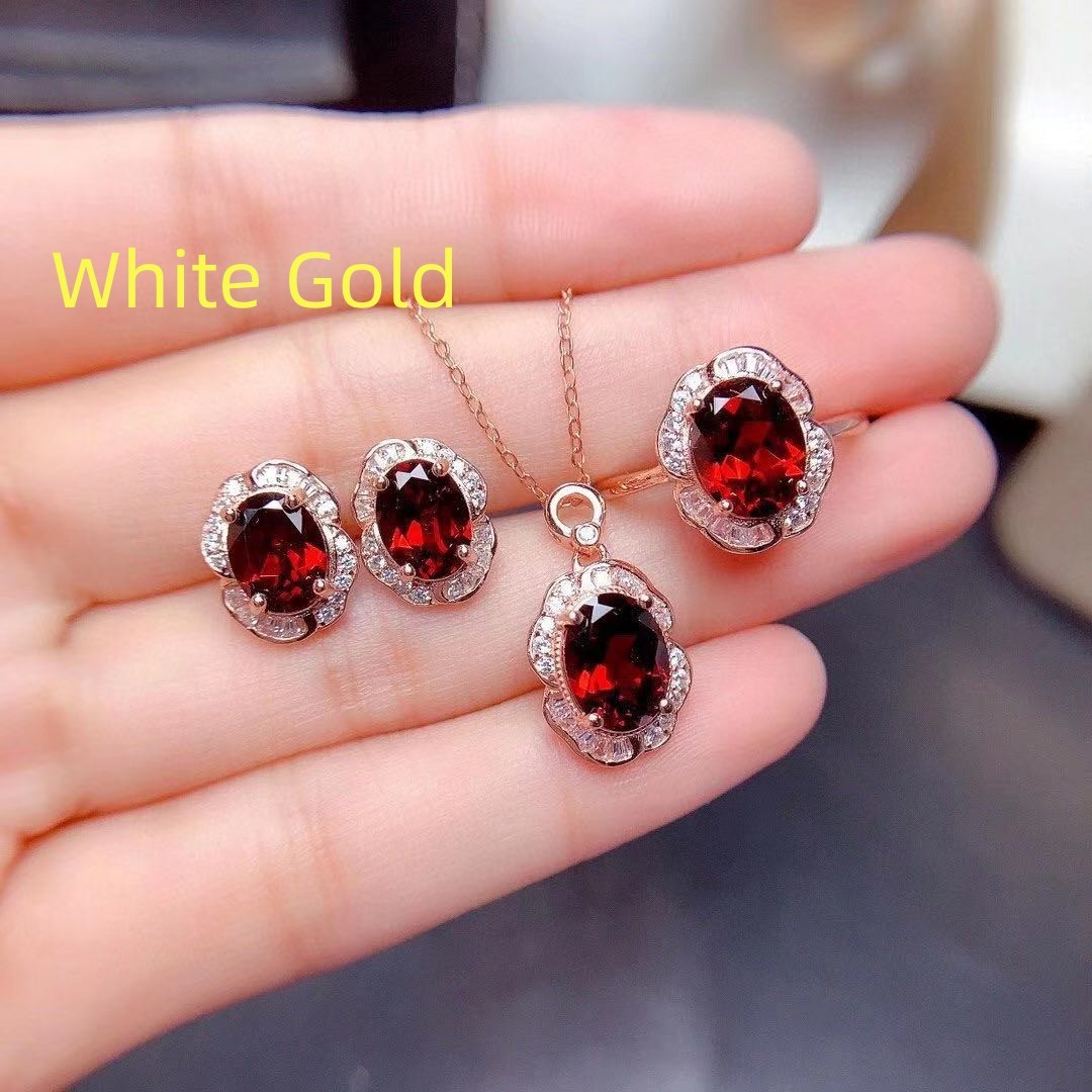 Deep Red Stone Set — Ring, Necklace & Earrings, view 2