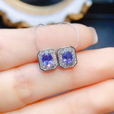 Natural Silver Inlaid Tanzanite Stud Earrings