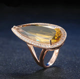 Natural citrine stone luxury waterdrop 925 sterling silver ring fine jewelry