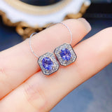 Natural Silver Inlaid Tanzanite Stud Earrings