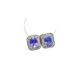 Natural Silver Inlaid Tanzanite Stud Earrings