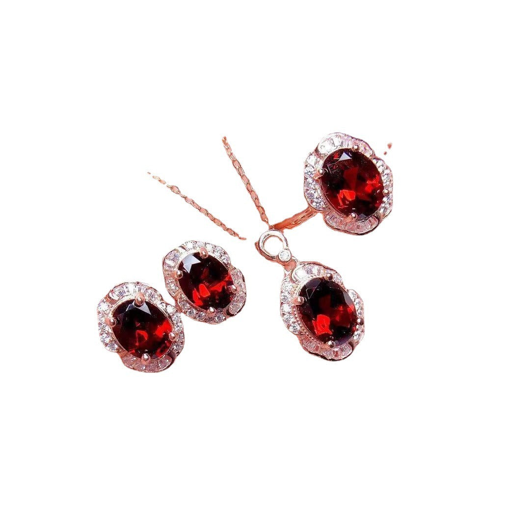 Deep Red Stone Set — Ring, Necklace & Earrings, view 5