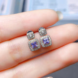 Natural Silver Inlaid Tanzanite Stud Earrings