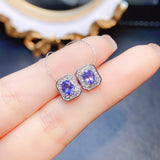 Natural Silver Inlaid Tanzanite Stud Earrings