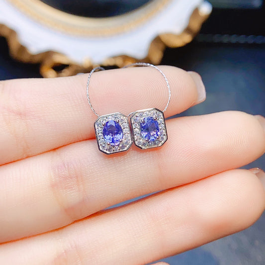 Violet Stone Stud Earrings — Silver Finish — Lithologie