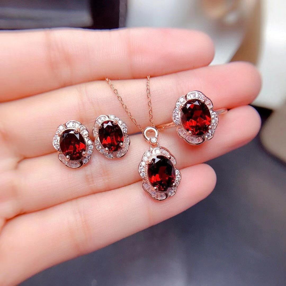 Deep Red Stone Set — Ring, Necklace & Earrings, view 9