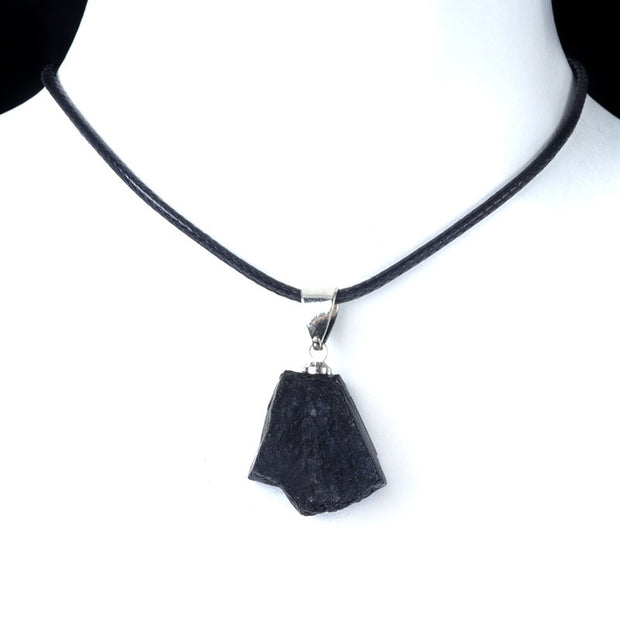 Black Tourmaline Natural Crystal Irregular Pendant