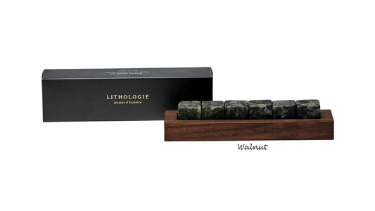 6 whisky stones hornblend on walnut 